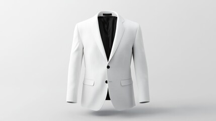 A white suit jacket with a black lapel, isolated on a white background.