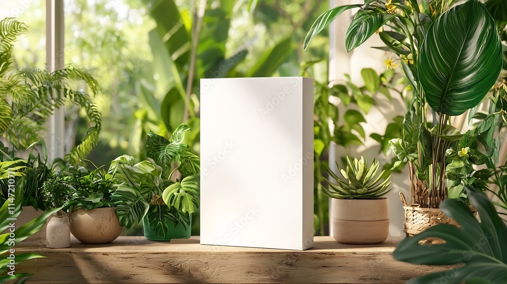 Poster 3d blank product box mockup standing on a wooden shelf ready for packaging design and branding prese