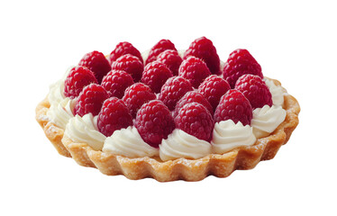 Beautiful tartlet with white cream and fresh raspberries on a transparent background
