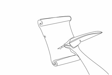 Single one line drawing hand writing on old paper. Writing poems. Poetry. Rhyme. Lyrics. Rhyming. Historical writings. Full of allusions. World Poetry Day. Continuous line design graphic illustration