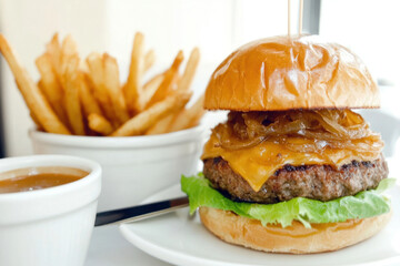 Gourmet cheeseburger delight fast food restaurant food photography cozy diner close-up cheeses and flavors explored