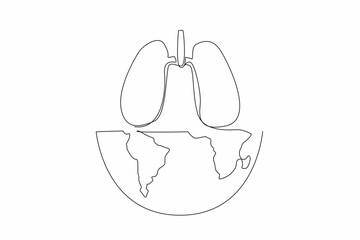 Single continuous line drawing half globe with lungs on top. Poster. Banner. Campaign. Don't let it spread. Love your family. Pneumonia. World Tuberculosis Day. One line design vector illustration