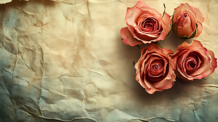Faded roses bloom on worn parchment, a whisper of time and beauty. Whisper. Illustration
