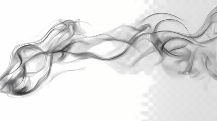 Elegant swirling smoke in shades of gray, isolated on transparent background. Whisper. Illustration