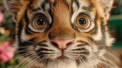 Obraz premium Close-up of a cute tiger cub's face.