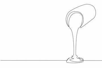 Single one line drawing caramel liquid poured from a jar. Sweet. Sauce. Cream. So delicious in the mouth. Savory ingredients. Tasty. National Caramel Day. Continuous line design graphic illustration