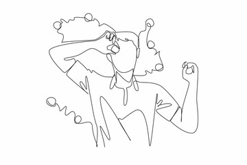 Single continuous line drawing a man lying on the grass holding a golf ball placed on his eye. Free sessions from training are used to take a short break. Amateur. One line design vector illustration