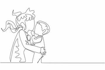 Single one line drawing a girl kisses her forehead of baby sister. Guarding until sleep. A sincere of sister affection. Sisterhood. National Siblings Day. Continuous line design graphic illustration
