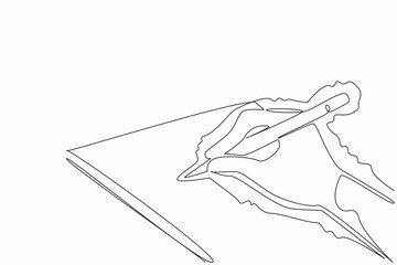 Single one line drawing hands writing on paper using a pencil and shaking. Suffering from motor disorders. Handwriting is not neat and difficult to read. Continuous line design graphic illustration