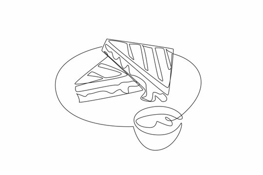 recommend clip art: Continuous one line drawing 2 pieces of grilled cheese sandwich stacked with melted cheese on a plate. Appetizer. National Grilled Cheese Sandwich Day. Single line draw design vector illustration