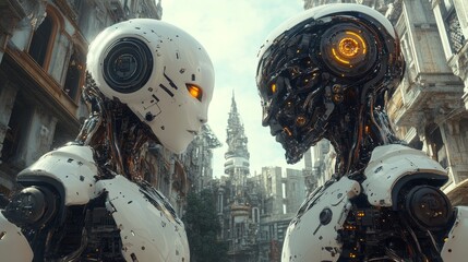 Humanoid robots in a busy industrial setting