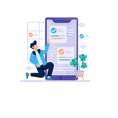 Man with data checklist mobile app