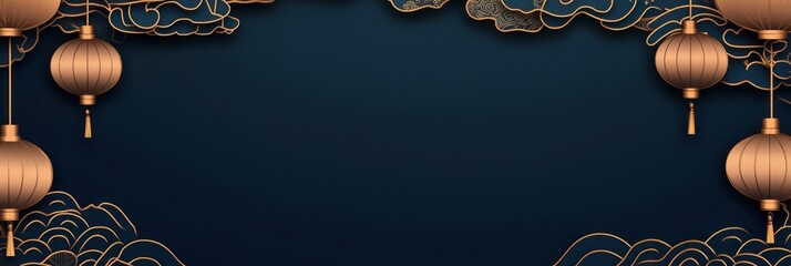 Fototapeta premium Elegant Gold Lanterns and Clouds Festive Design