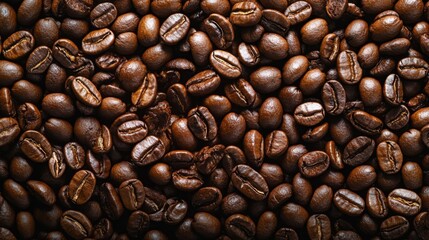Fototapeta premium Macro view of roasted coffee beans with detailed texture
