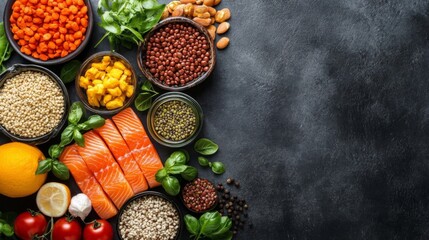 Closeup of colorful vegetables and spices on a dark background