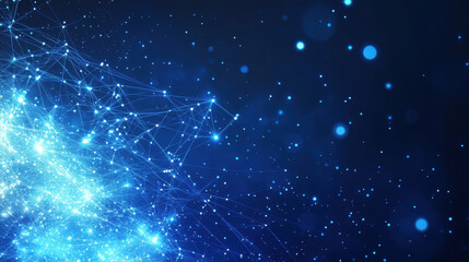 Obraz premium Abstract blue background with glowing connections and dots, a technology concept for digital network design or global communication
