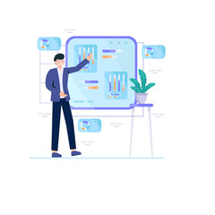 A man is explaining marketing achievements