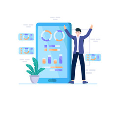 A man is explaining diagram marketing achievements