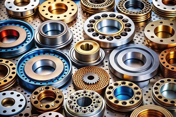 Fototapeta premium Aerial Photography: Round Parts with Through Holes - Engineering Design