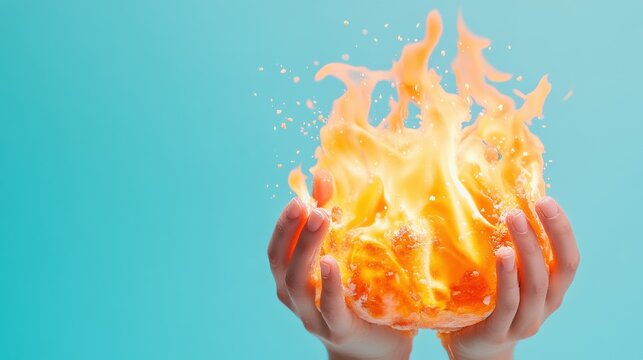 A person holding a vivid flame in their hands, symbolizing safety and awareness for Burn Awareness Week, against a bright outdoor backdrop. - Powered by Adobe