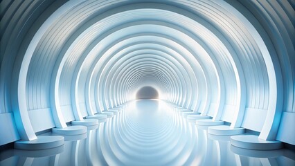 Obraz premium Futuristic White Tunnel Circular Ridges, Empty Space, AI Art, Sci-Fi, Tunnel Design