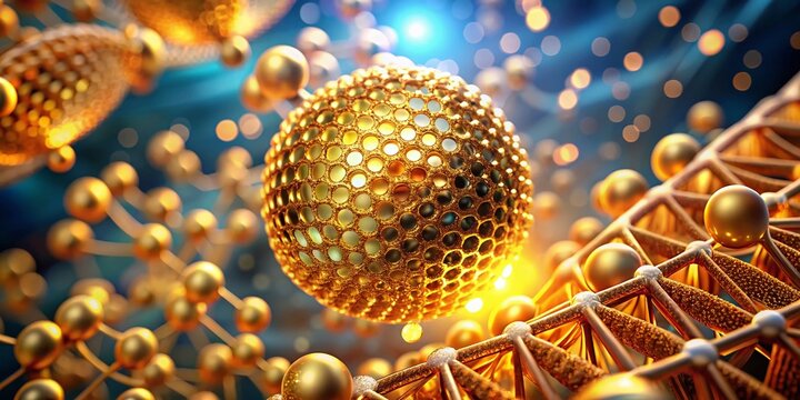 Gold Nanoparticles DNA Conjugate Genetic Carrier 3D Rendering High DOF
