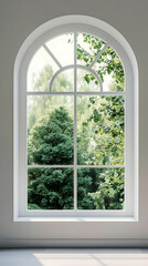Obraz premium A large arched window showcasing lush greenery outside.