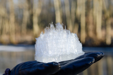Ice Crystal Formation on hand in black glove