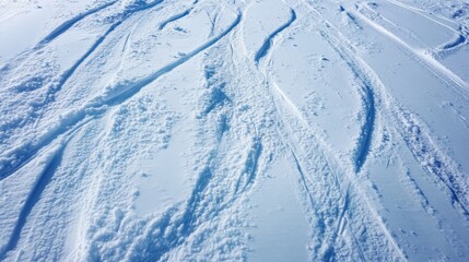 In winter, the traces of car wheels after driving on the snow