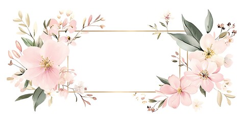 Delicate Pink Flowers Frame Elegant Watercolor Botanical Design