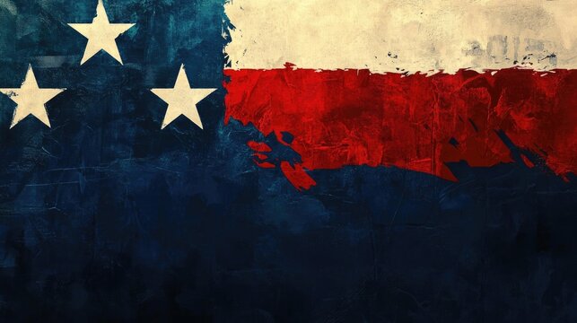 Grunge-style Texas flag with distressed texture and paint strokes. - Powered by Adobe