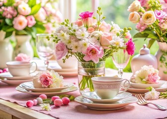 Spring Wedding Table Setting - White Pink Elegance