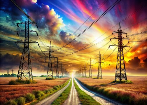 Surreal Power Lines - Parallel Transmission Poles