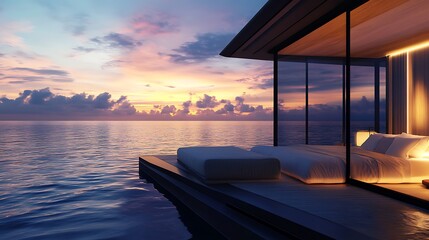 Modern Overwater Bedroom Sunset Ocean View