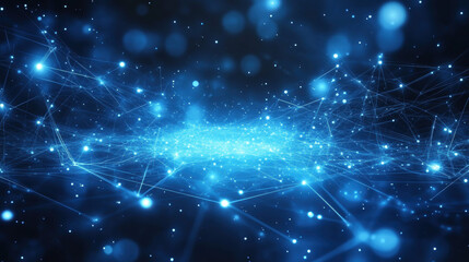 Obraz premium Abstract blue background with glowing connection lines and dots, a technology network concept