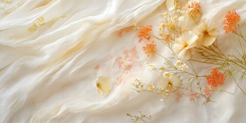 Delicate Dried Flowers on Creamy White Fabric