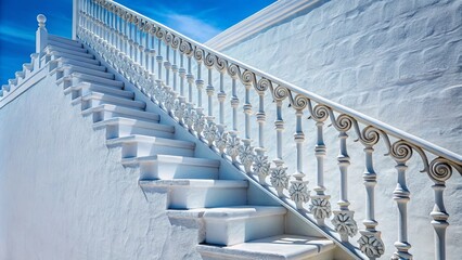 Obraz premium White Staircase Macro Photography, White Wall Background, Architectural Detail