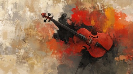 Red cello on abstract painted background.