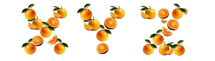 Letters X, Y, Z made from oranges