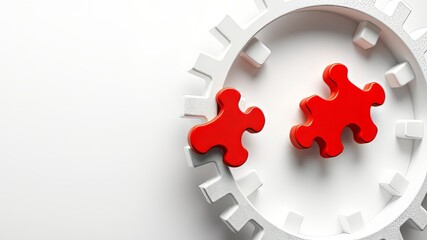 3D Cog Wheel Jigsaw Puzzle - Red Offset Piece - Bright Illustration