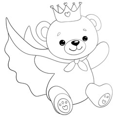 Teddy Bear with Crown and Cape Coloring Page