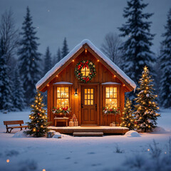 Concept photo of tiny house exterior with Christmas concept