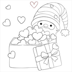 Adorable Gnome with Hearts and Gift Coloring Page