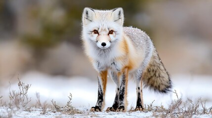 Fototapeta premium Swift fox standing in snowy landscape.