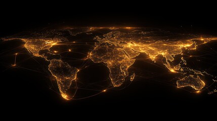 Glowing world map with interconnected lines.