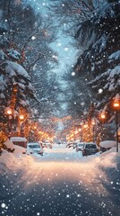 Snowy Christmas night city