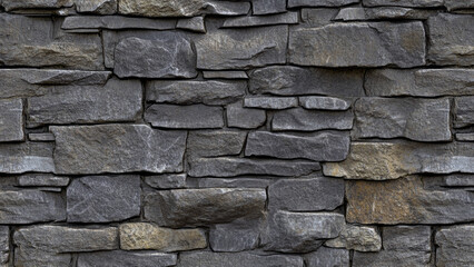 Obraz premium Textured stone wall with irregular dark gray stones