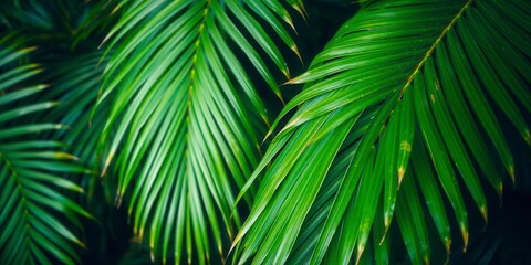 Close up of a vibrant green palm leaf texture, showcasing its natural tropical beauty, tropical, texture