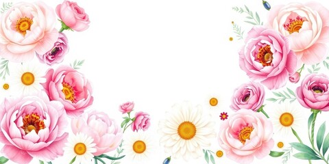 Watercolor flowers in soft pastel tones including roses, peonies, and daisies Perfect for botanical designs and floral patterns, pastel, peonies
