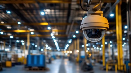 Surveillance Camera in Modern Industrial Warehouse Setting